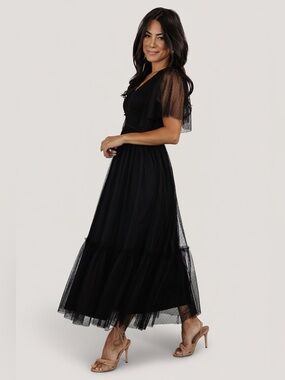 NWT Baltic Born Martha Smocked Tulle Midi Dress Black L